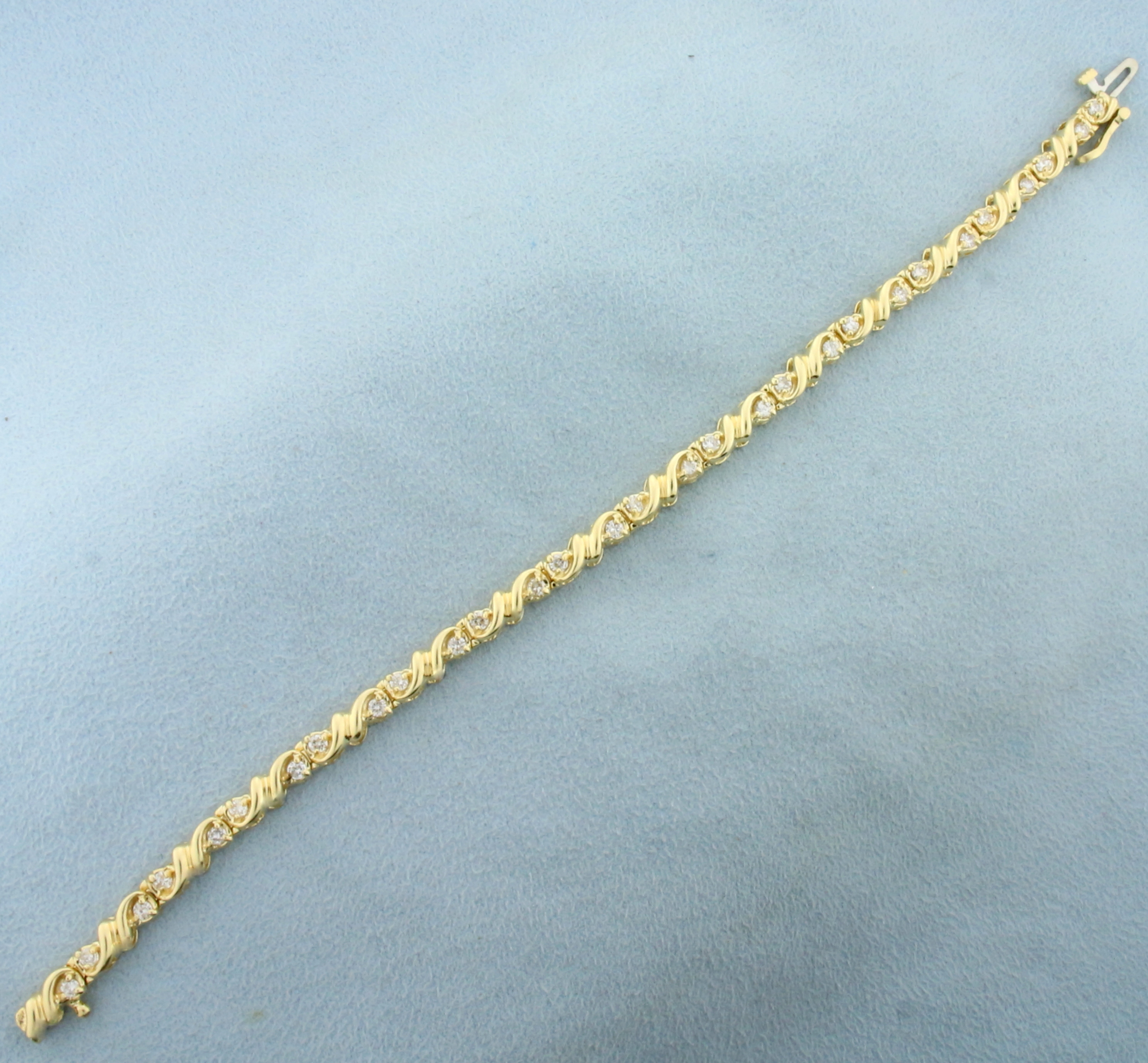 Unique Scroll Deisgn Diamond Tennis Bracelet in 14K Yellow Gold