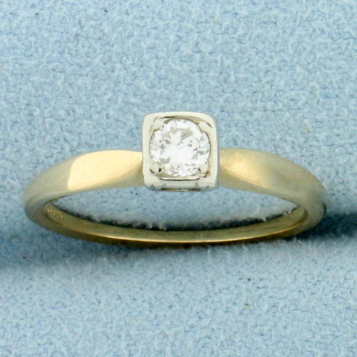 Vintage Bezel Set Diamond Solitaire Engagement Ring in 14K Yellow and White Gold