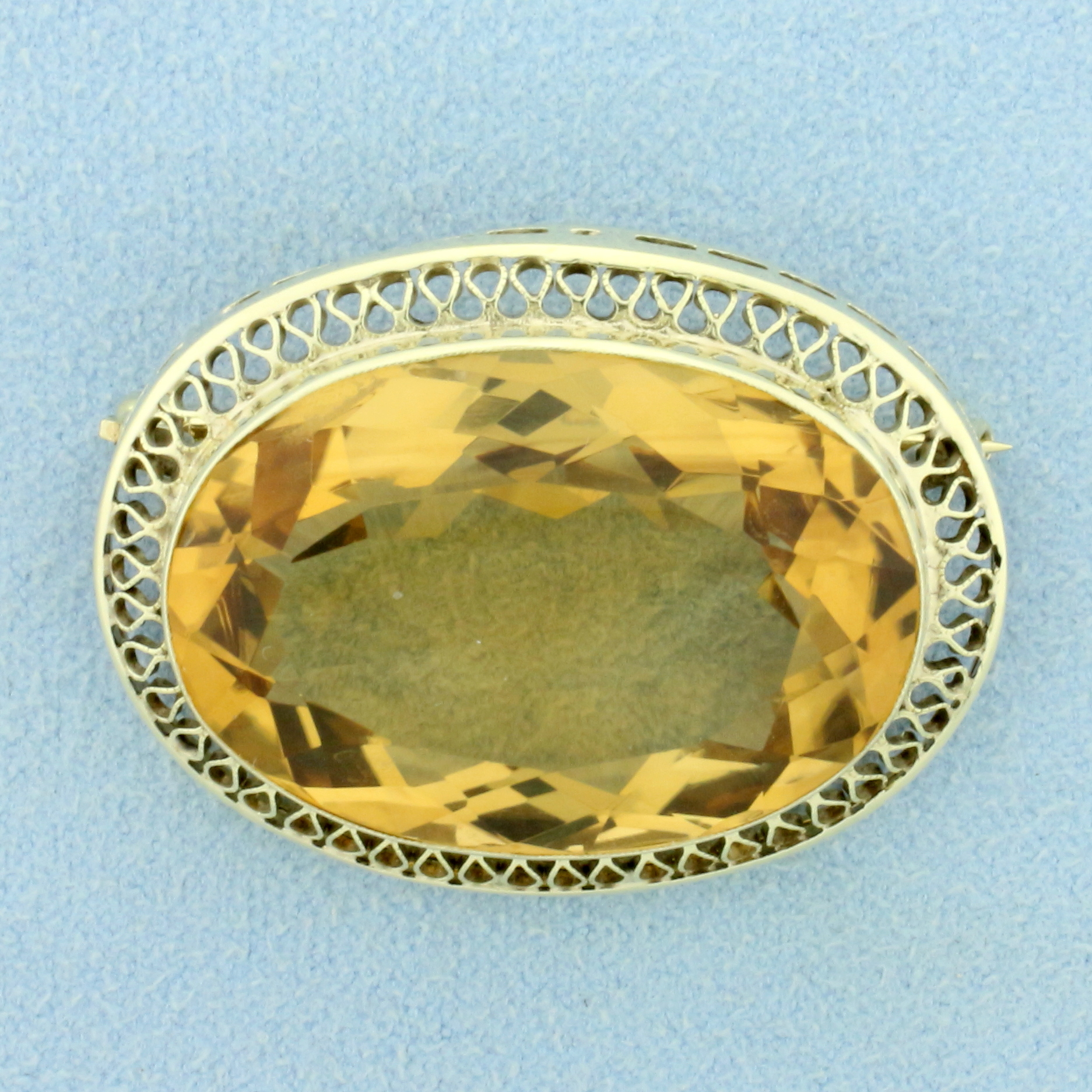Vintage Citrine Statement Pin in 14K Yellow Gold