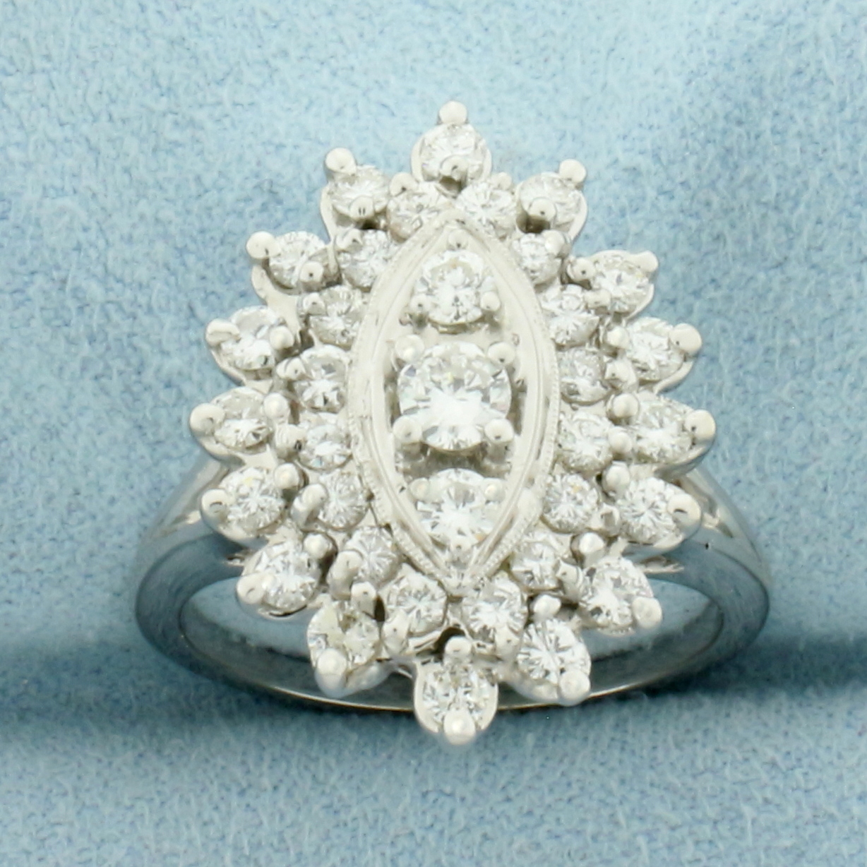 Vintage Diamond Cocktail Ring in 14k White Gold