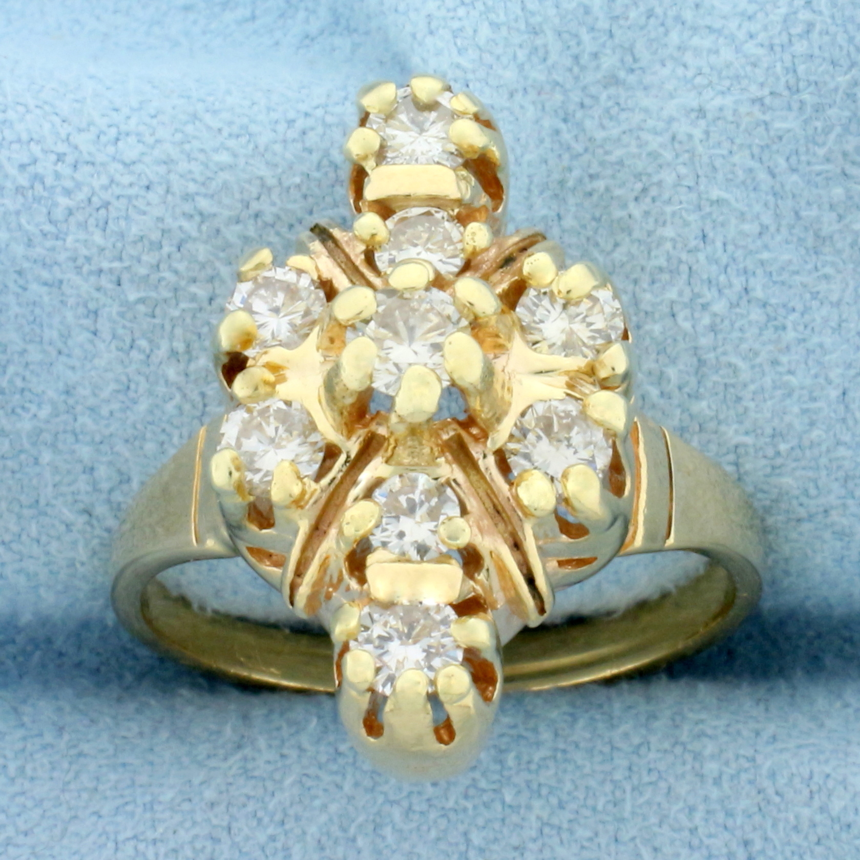 Vintage Diamond Cocktail Statement Ring in 14K Yellow Gold