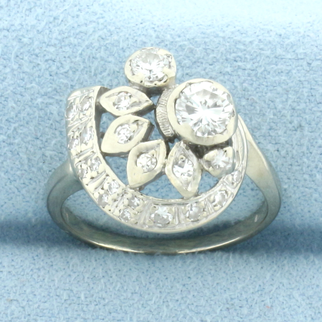 Vintage Diamond Retro Art Deco  Ring in 14k White Gold