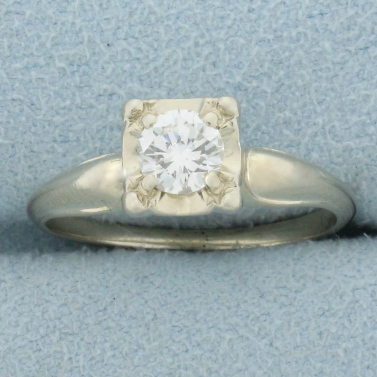 Vintage Diamond Solitaire Engagement Ring in 14K White Gold
