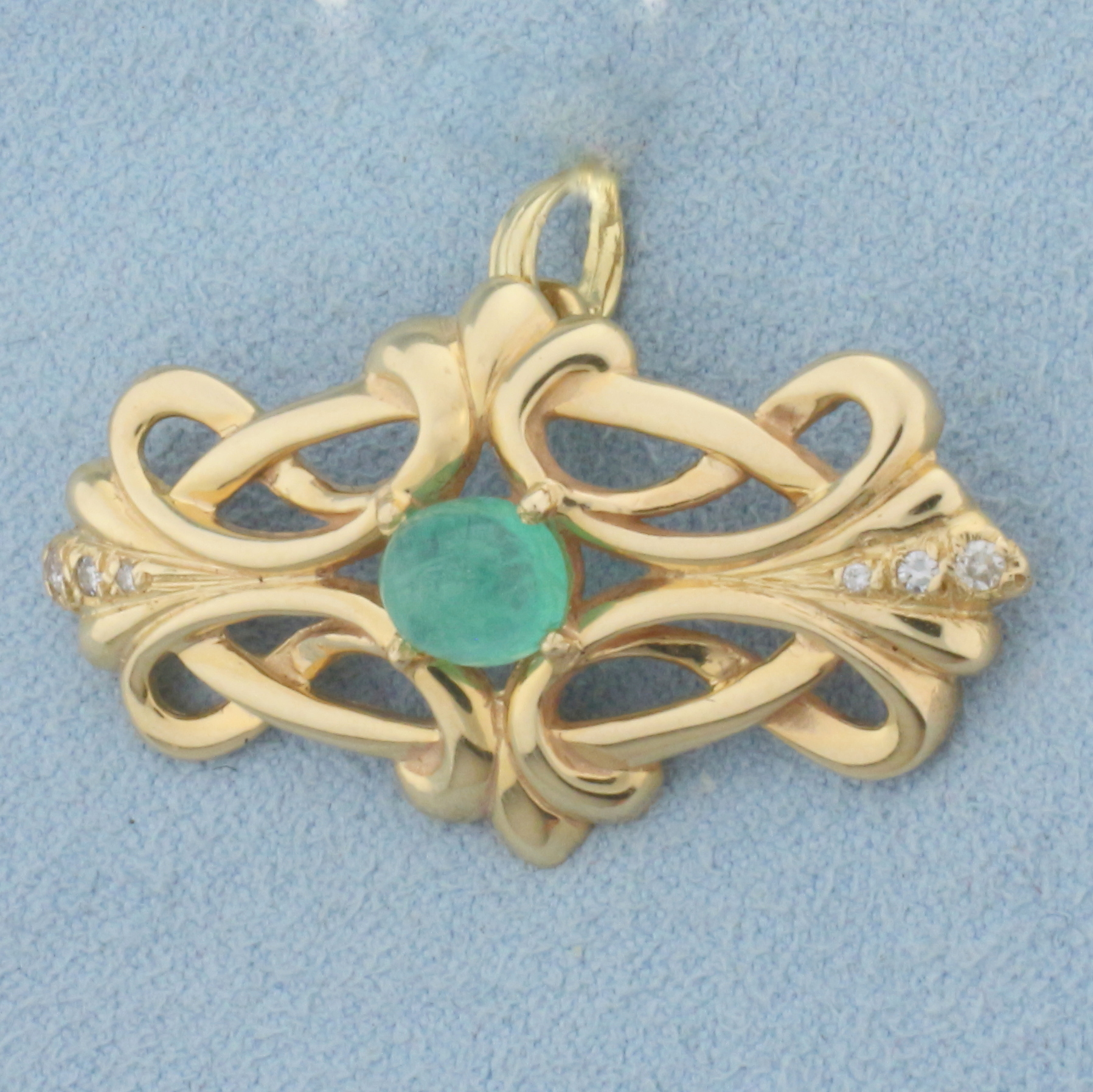 Vintage Emerald and Diamond Pendant in 14k Yellow Gold