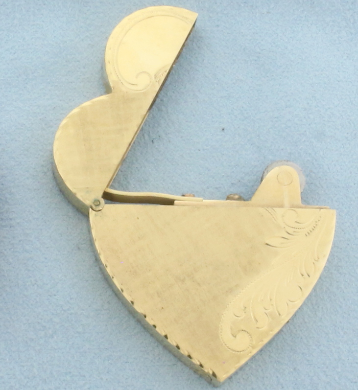 Vintage Engravable Heart Lighter with Matching Case in 14k Yellow Gold