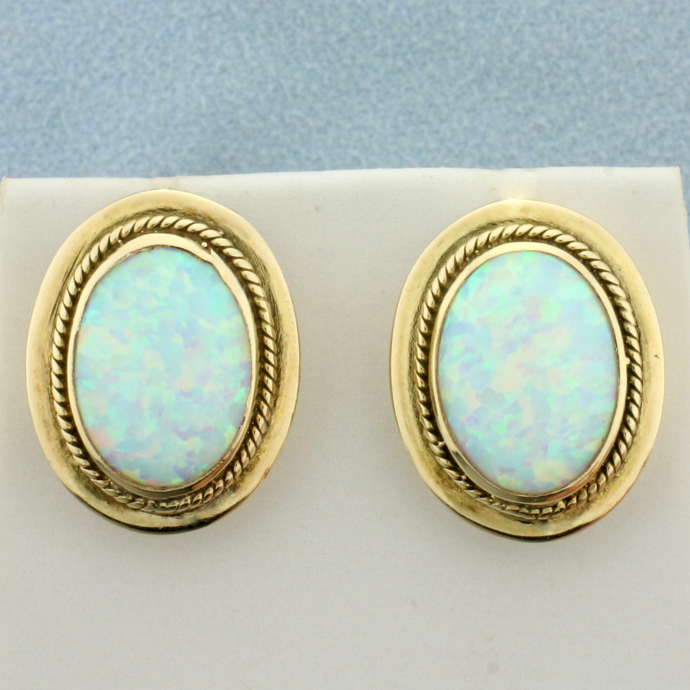 Vintage Ethiopian Opal Button Earrings in 14k Yellow Gold