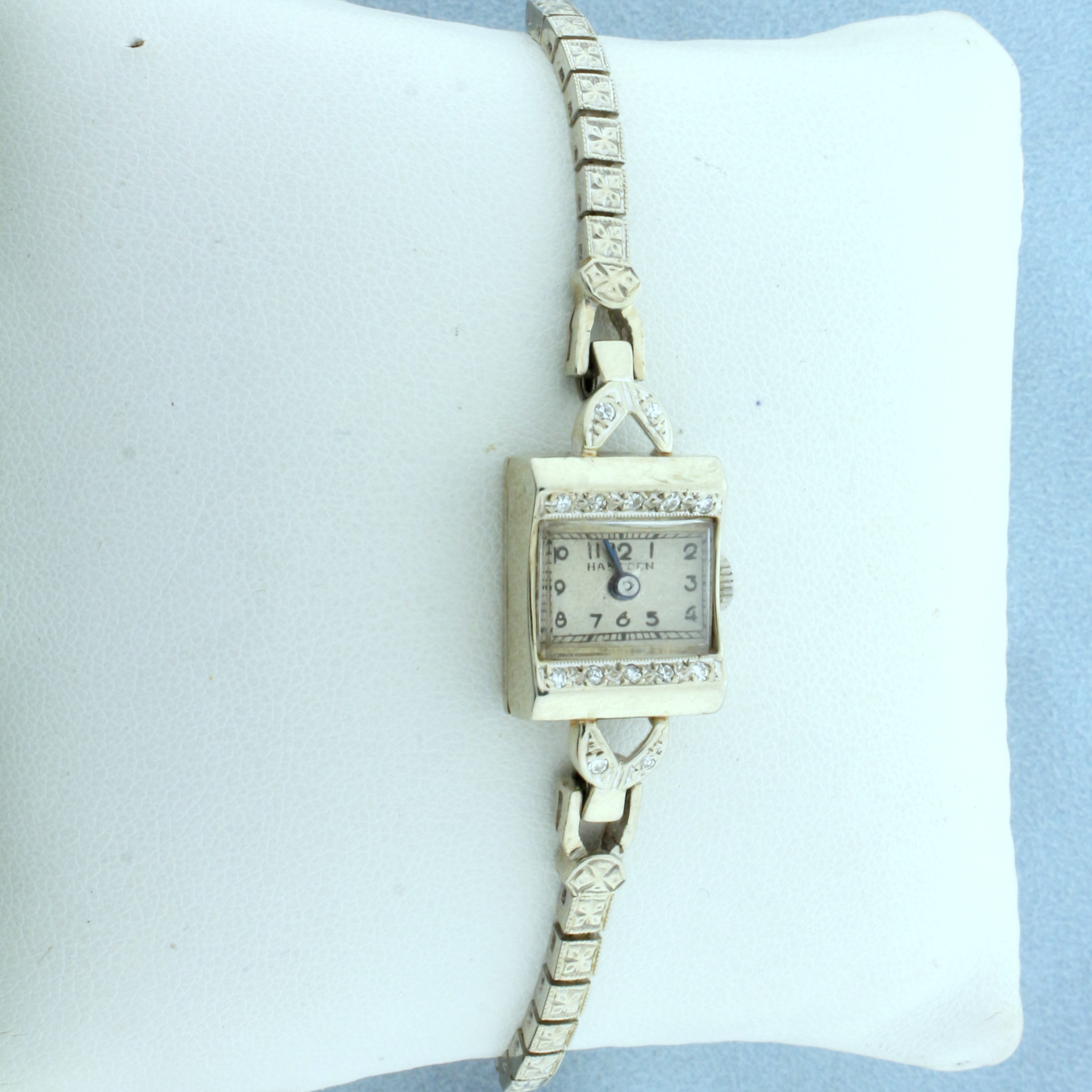 Vintage Ladies Hampden Diamond Watch in Solid 14K White Gold