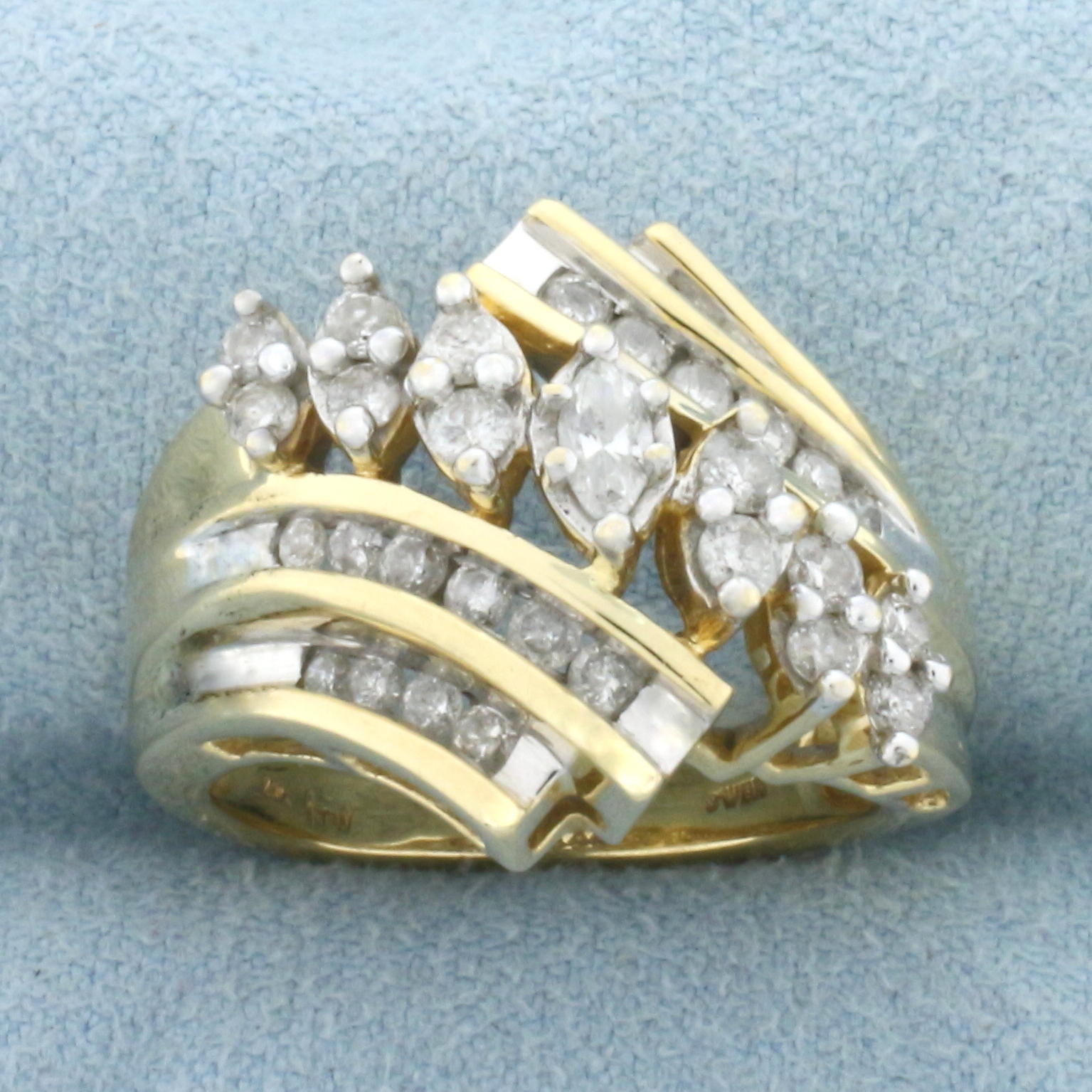 Vintage Marquise and Round Diamond Cocktail Ring in 14k Yellow Gold