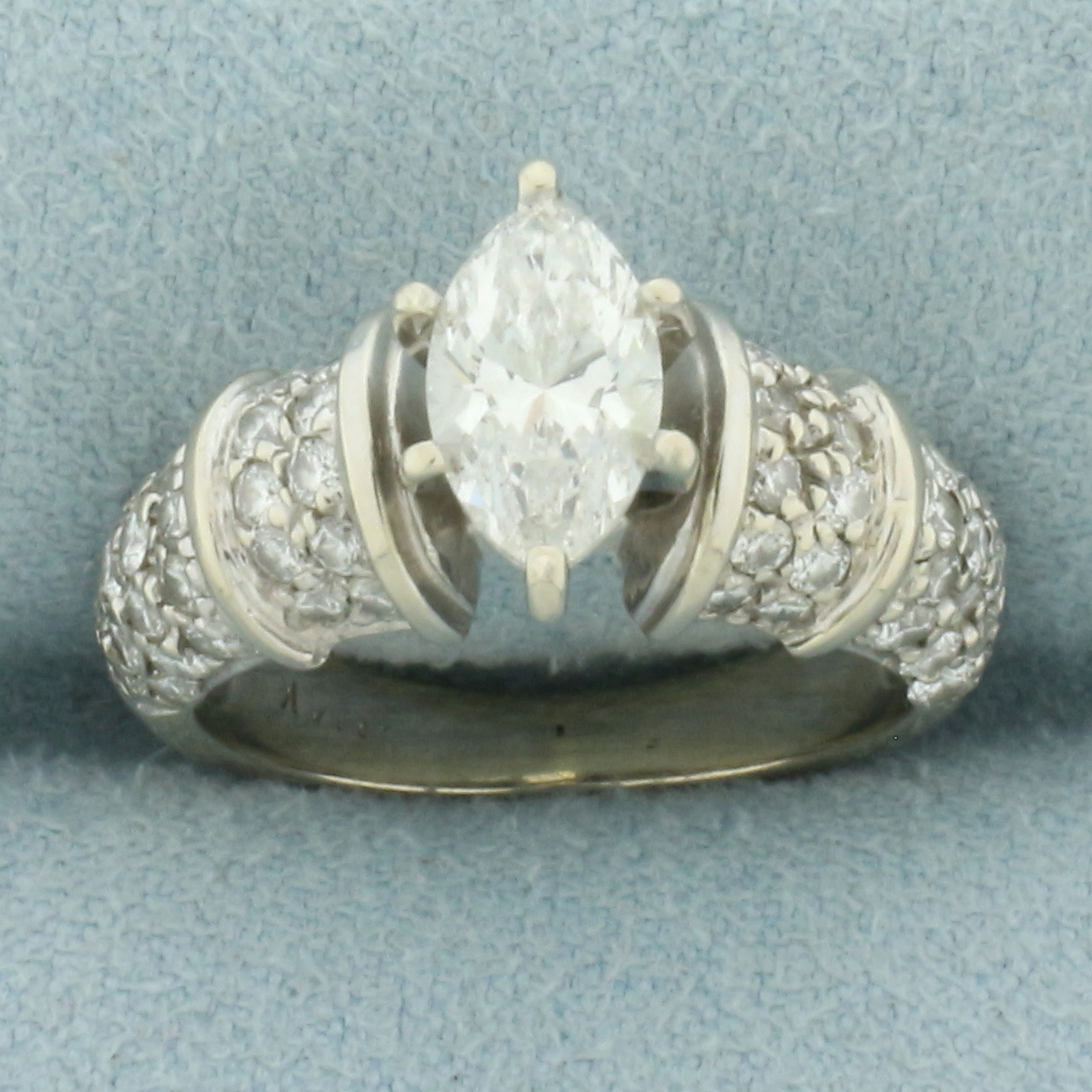Vintage Marquise Diamond Engagement Ring in 14k White Gold
