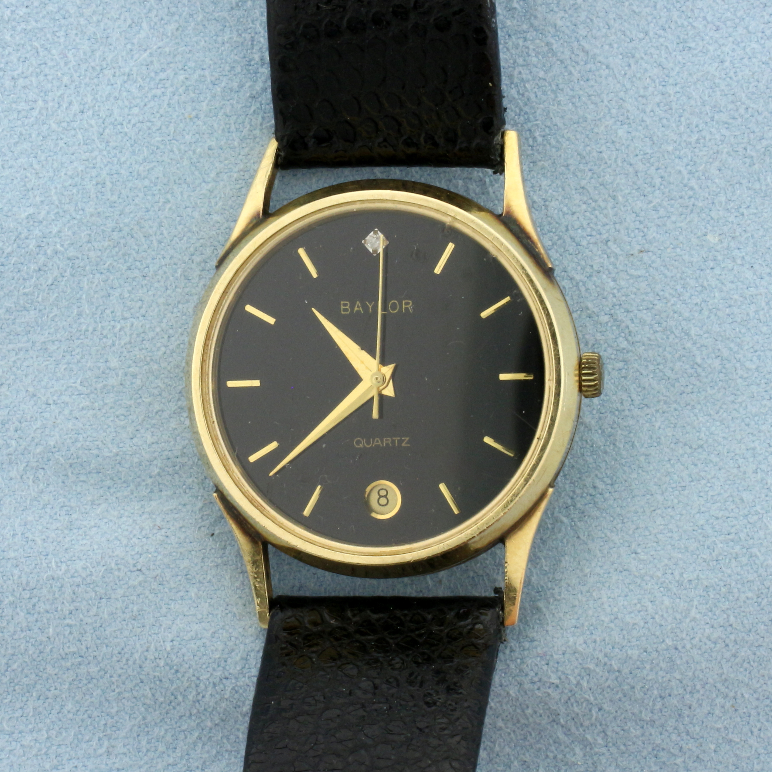 Vintage Mens Baylor Diamond Quartz Watch in Solid 14k Yellow Gold Case