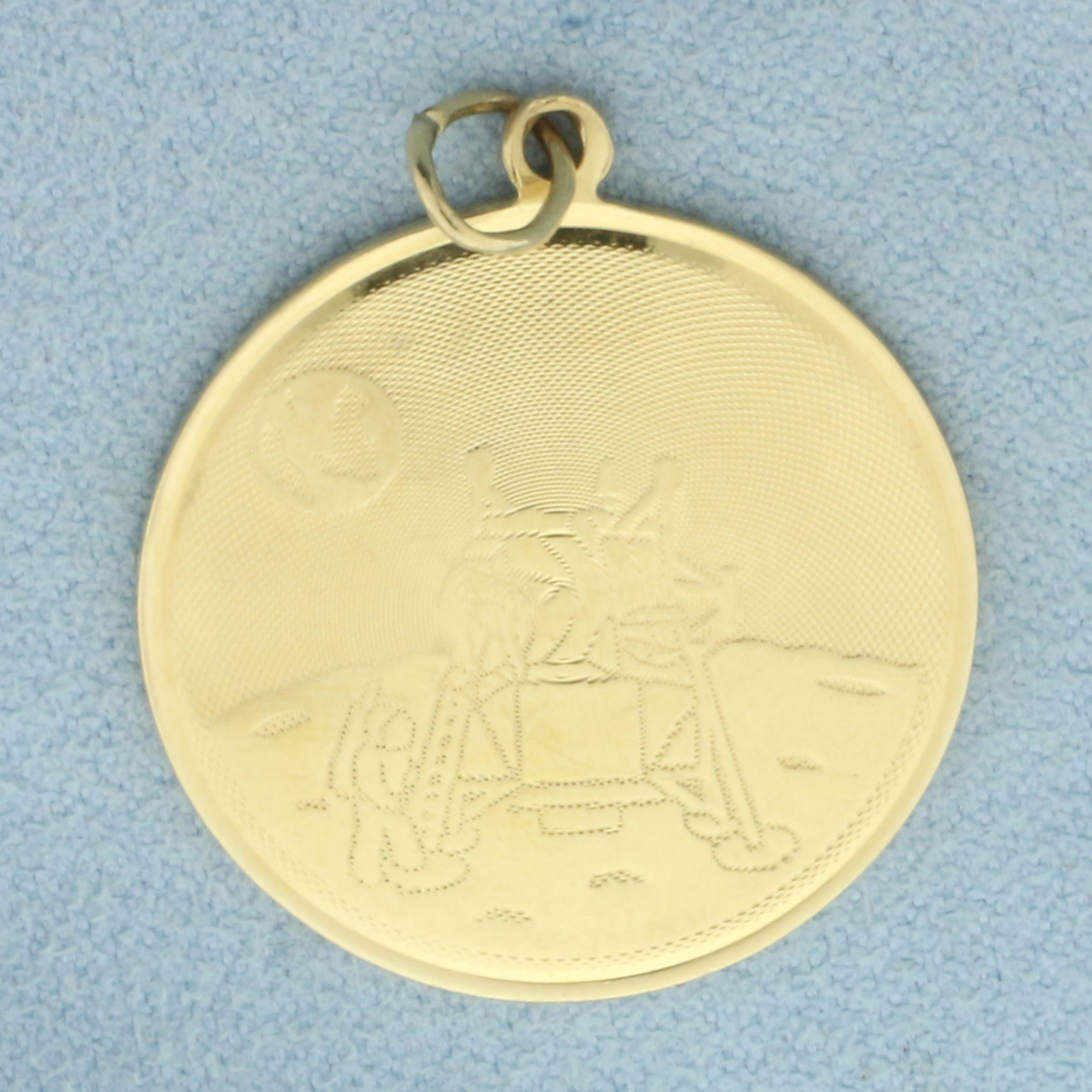 Vintage Moon Landing Medallion Charm or Pendant in 14k Yellow Gold