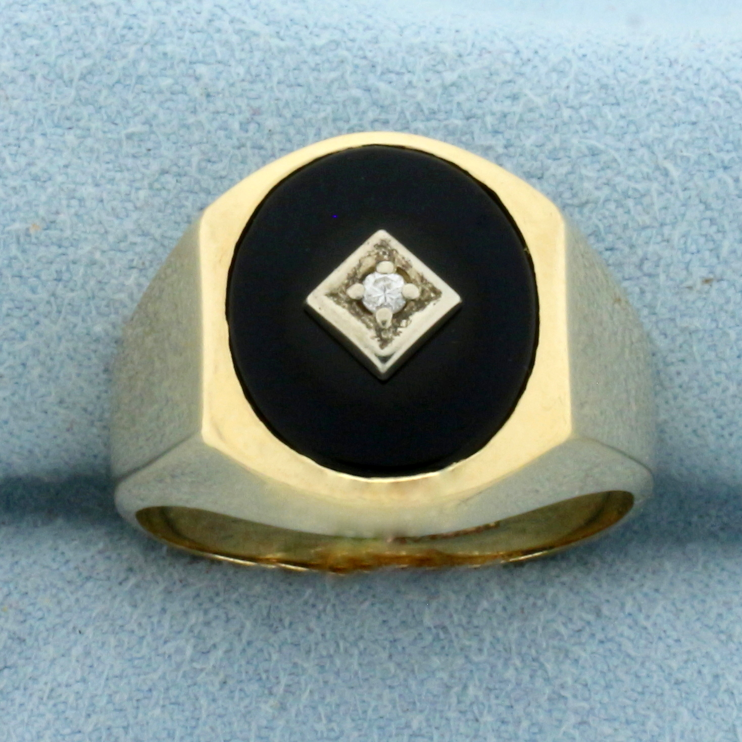 Vintage Onyx and Diamond Signet Ring in 14k Yellow Gold