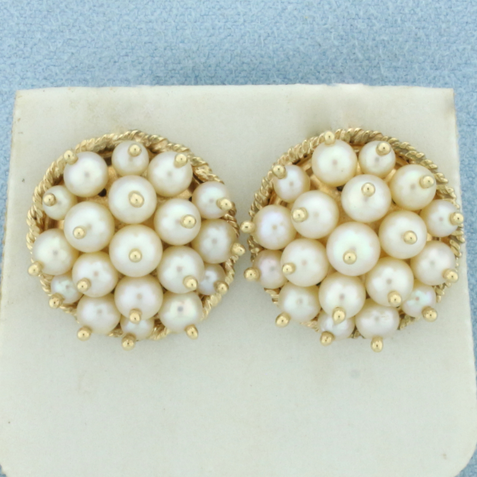 Vintage Pearl Pincushion Button Earrings in 14k Yellow Gold
