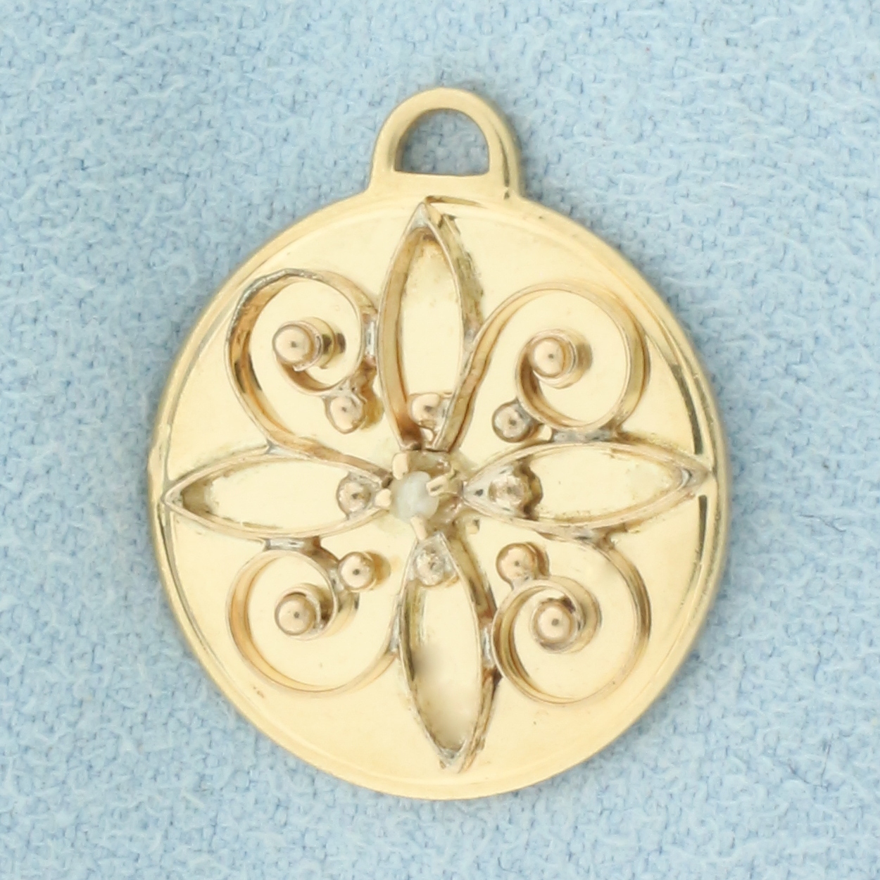 Vintage Seed Pearl Medallion Charm in 14k Yellow Gold