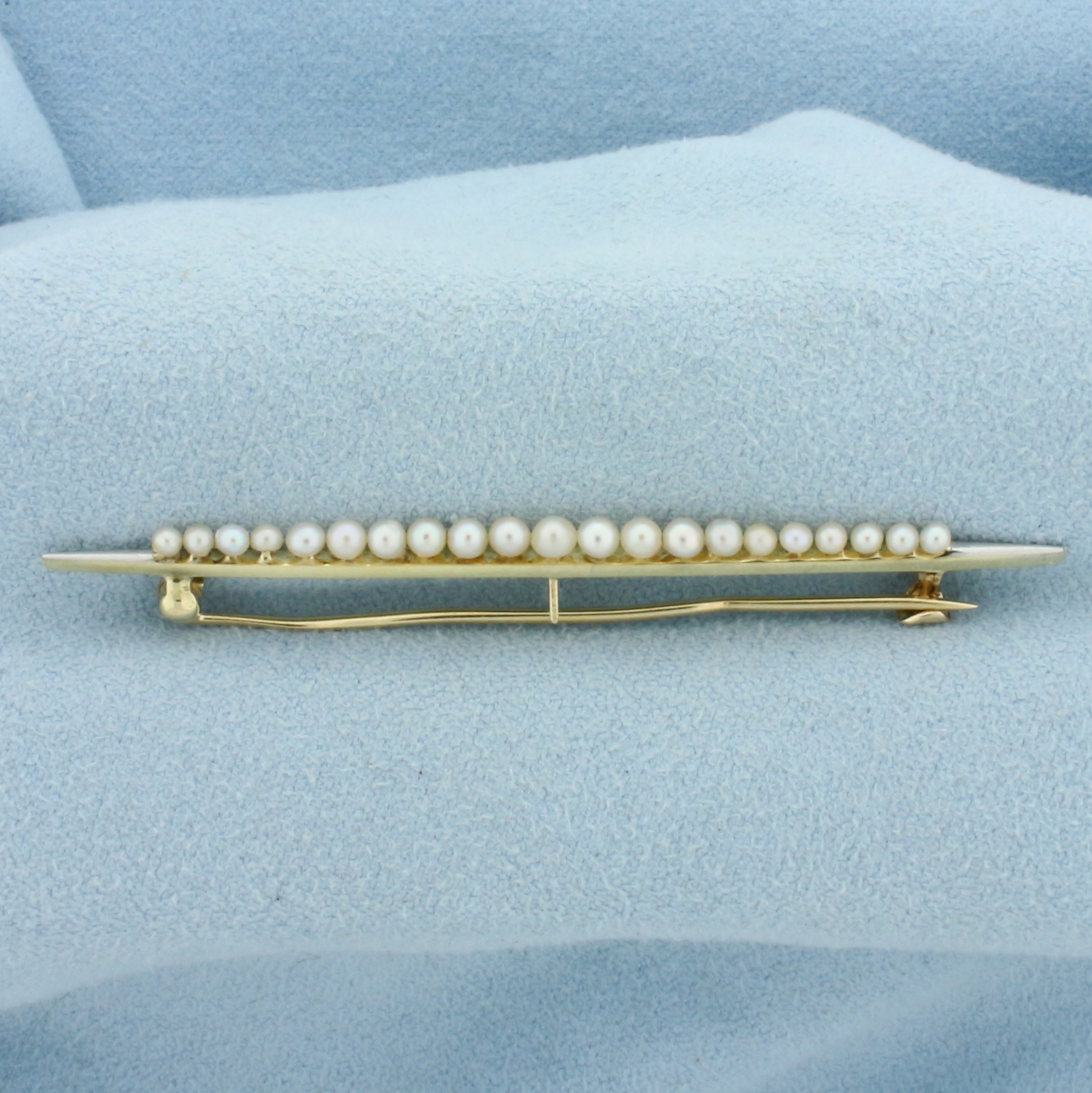 Vintage Seed Pearl Pin Brooch in 14k Yellow Gold
