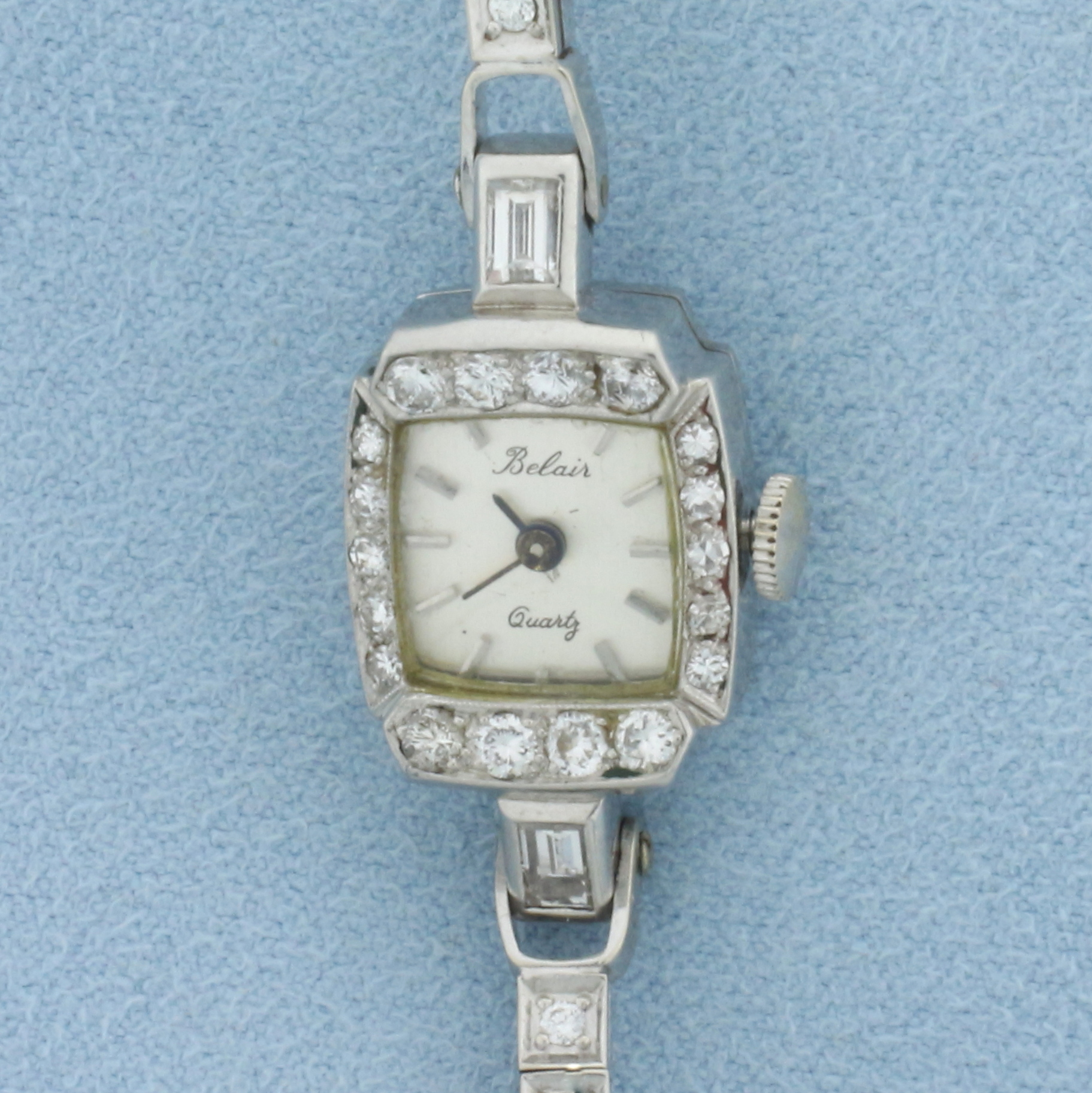 Vintage Womans Belaire Diamond Watch in 14k White Gold