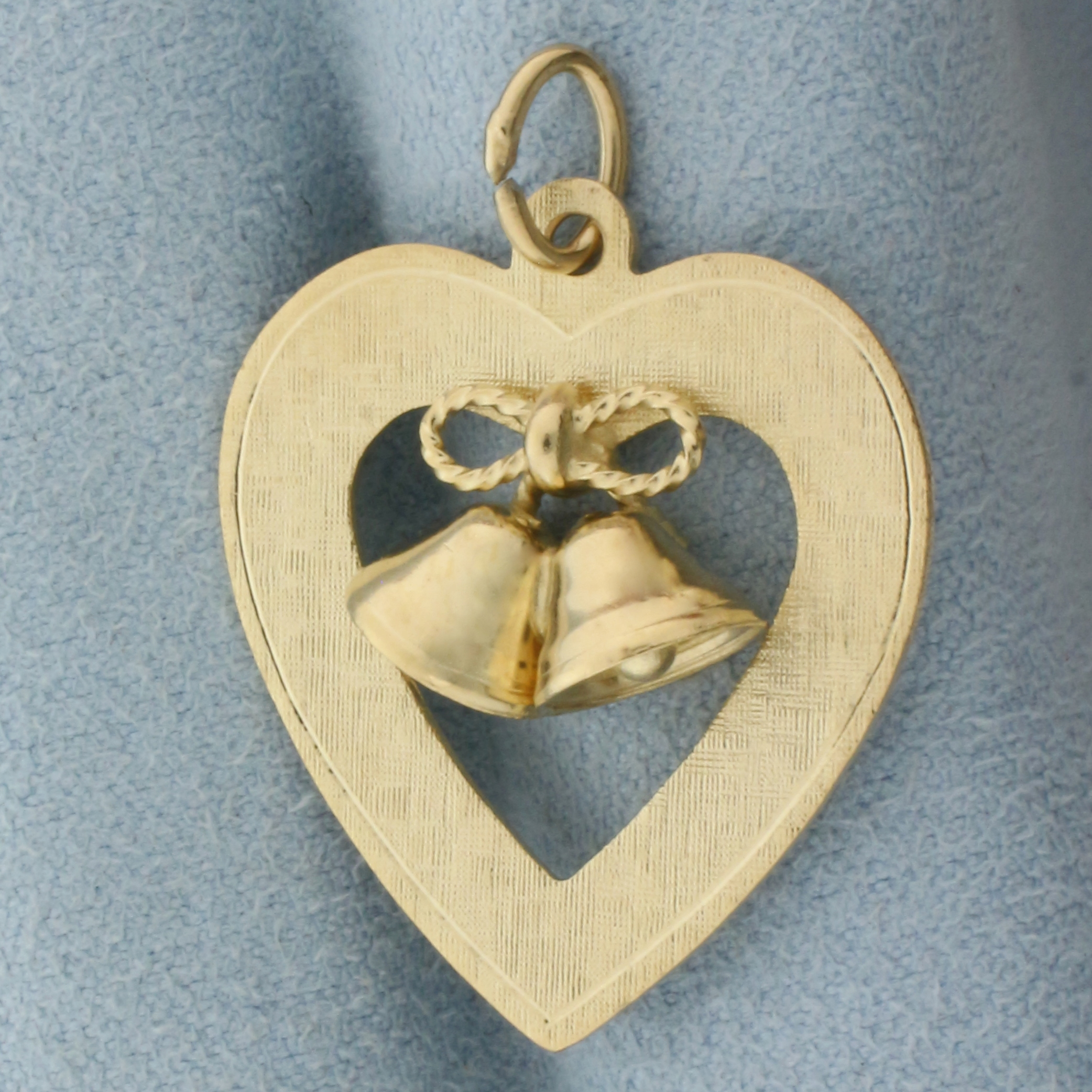 Wedding or Anniversary Bells Heart Pendant or Charm in 14k Yellow Gold