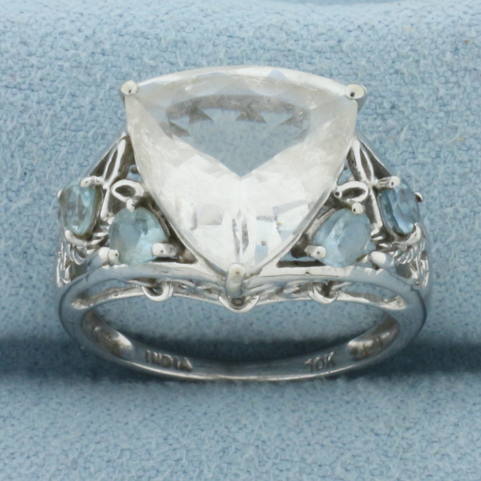 White Topaz and Aquamarine Statement Ring in 10k White Gold