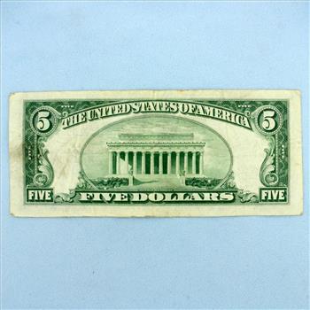 $5 Silver Certificate Blue Seal Federal Reserve Note Bill