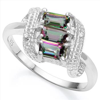 Mystic Topaz and Diamond Scroll Ring in Sterling Silver