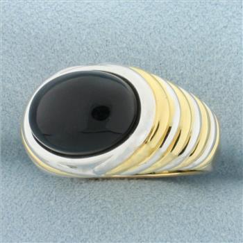 Onyx Scalloped Dome Ring in 14k Yellow and White Gold