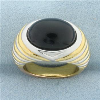 Onyx Scalloped Dome Ring in 14k Yellow and White Gold