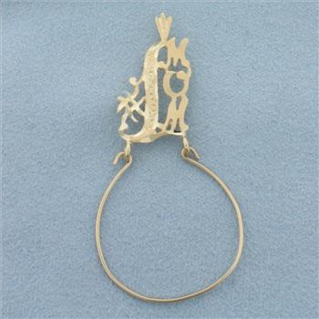 #1 Mom Diamond Cut Charm Holder Pendant in 14k Yellow Gold