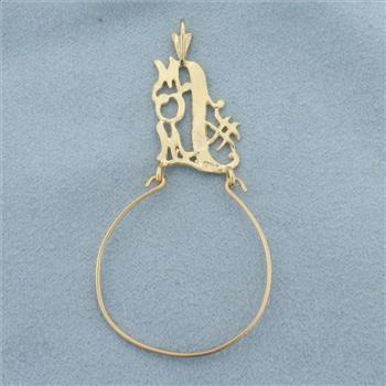 #1 Mom Diamond Cut Charm Holder Pendant in 14k Yellow Gold