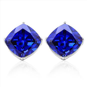 10MM Cushion Lab Tanzanite Earrings in Sterling Silver