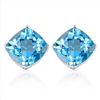 10MM Cushion Sky Blue Topaz Earrings in Sterling Silver