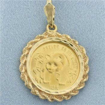 1/10 Oz Chinese Gold Panda Coin Pendant in 14k Yellow Gold