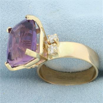 12ct Amethyst and Diamond Statement Ring in 14k Yellow Gold