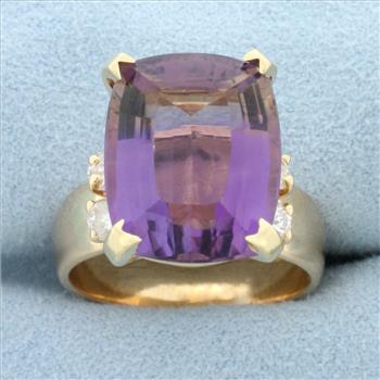 12ct Amethyst and Diamond Statement Ring in 14k Yellow Gold