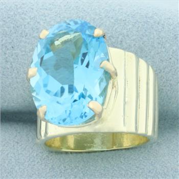 14ct Swiss Blue Topaz Statement Ring in 14k Yellow Gold