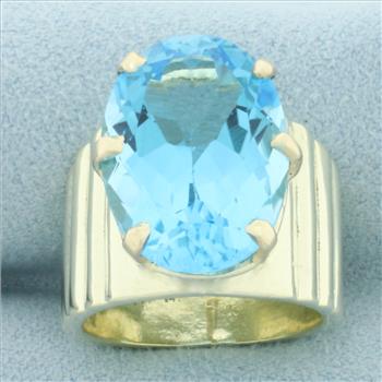 14ct Swiss Blue Topaz Statement Ring in 14k Yellow Gold