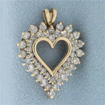 1.5ct Diamond Double Row Heart Pendant in 10k Yellow Gold