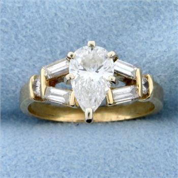 1.5ct TW Pear Diamond Engagement Ring in 14K Yellow Gold | Property Room