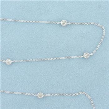 16 Inch Bezel Set Diamond Station Necklace in 14k White Gold