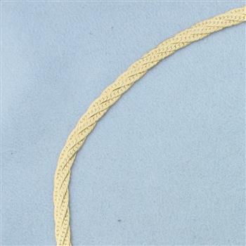 16 Inch Braided Herringbone Link Choker Necklace in 14k Yellow Gold