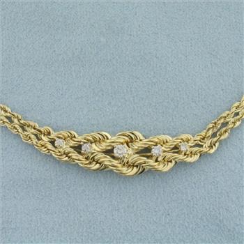 16 Inch Diamond Braided Rope Necklace in 14k Yellow Gold