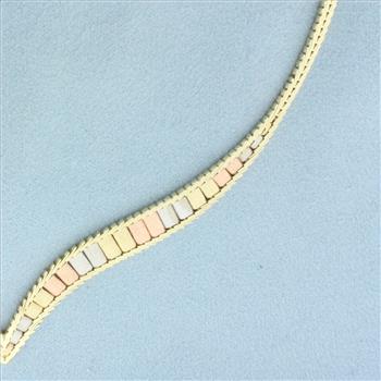 16 Inch Italian Tri-Color Gold V Choker Necklace in 14k Yellow, White, and Rose Gold