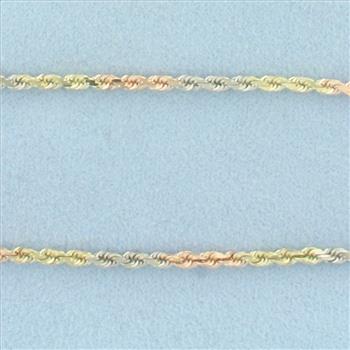 16 Inch Tri-Color Rope Link Chain Necklace in 14k Yellow, Rose, and White Gold