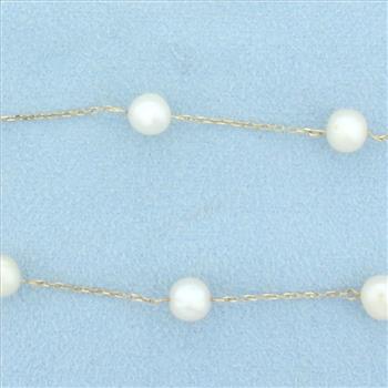 17 Inch Station Cultured Pearl Necklace in 14k Yellow Gold