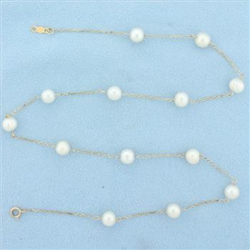 17 Inch Station Cultured Pearl Necklace in 14k Yellow Gold