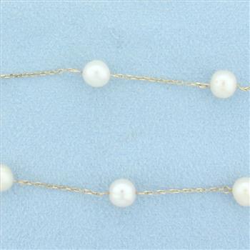 17 Inch Station Cultured Pearl Necklace in 14k Yellow Gold