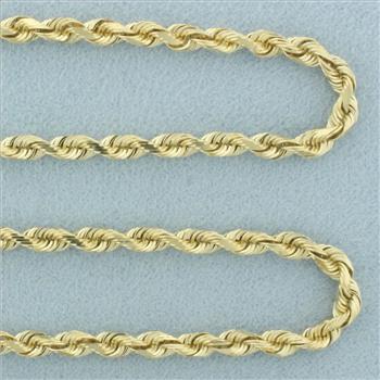 17.5 Inch Rope Link Chain Necklace in 14k Yellow Gold