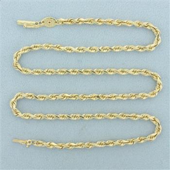 17.5 Inch Rope Link Chain Necklace in 14k Yellow Gold