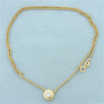 18 Inch Bezel Set Solitaire Diamond Necklace in 14k Yellow Gold