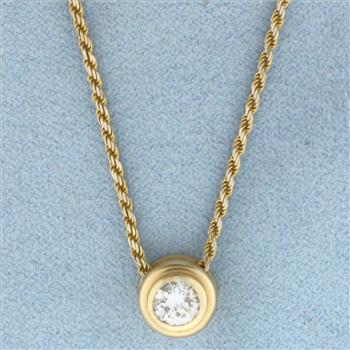 18 Inch Bezel Set Solitaire Diamond Necklace in 14k Yellow Gold