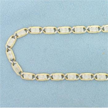 18 Inch Italian Diamond Cut Fancy Anchor Link Chain Necklace in 10k Yellow and White Gold